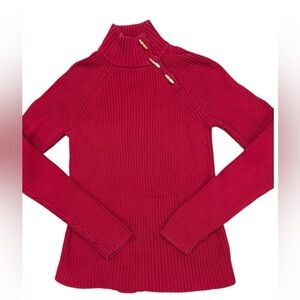 Lauren Ralph Lauren Green Label Red Ribbed Gold Detail Long Sleeve Top Size Sm
